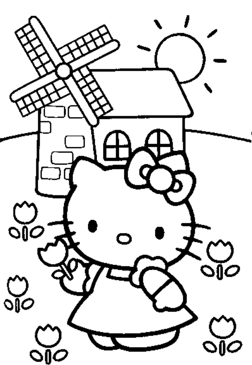 Coloriage de Hello Kitty avec un arc-en-ciel et des nuages Coloriage de Hello Kitty avec un arc-en-ciel et des nuages