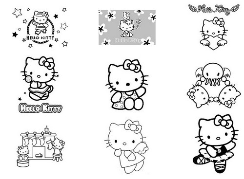 Coloriage de Hello Kitty avec un nœud sur la tête et un cadre floral Coloriage de Hello Kitty avec un nœud sur la tête et un cadre floral
