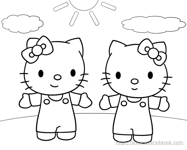 Coloriage de Hello Kitty avec un nœud sur la tête et des étoiles Coloriage de Hello Kitty avec un nœud sur la tête et des étoiles