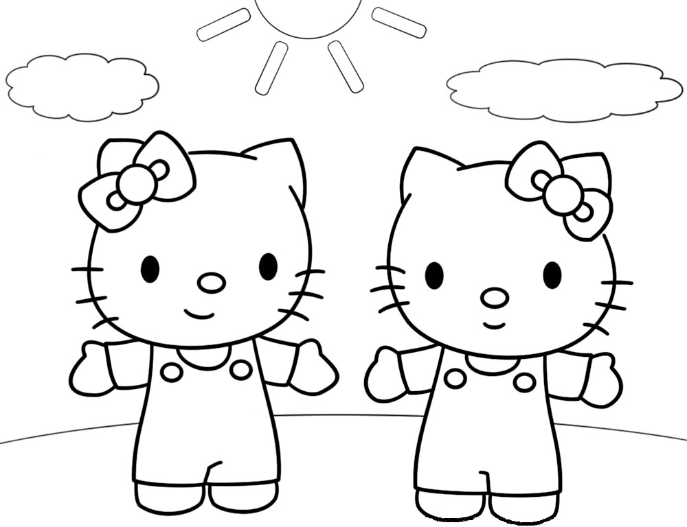 Coloriage de Hello Kitty dans un décor simple et amical Coloriage de Hello Kitty dans un décor simple et amical