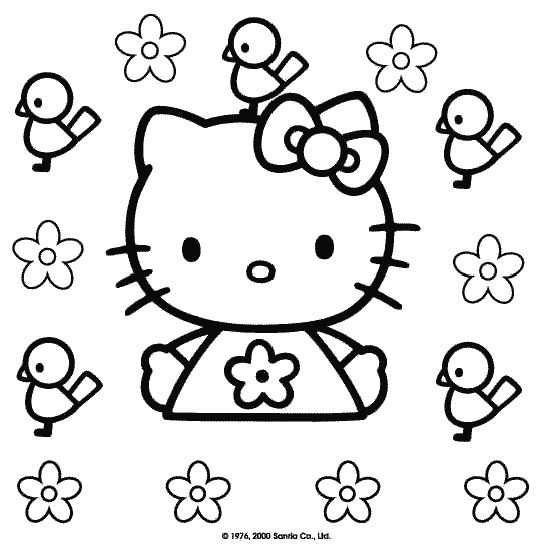 Coloriage de Hello Kitty avec un joli nœud et un décor simple Coloriage de Hello Kitty avec un joli nœud et un décor simple