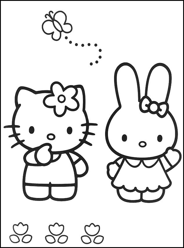 Coloriage de Hello Kitty avec un joli nœud et un fond décoratif Coloriage de Hello Kitty avec un joli nœud et un fond décoratif