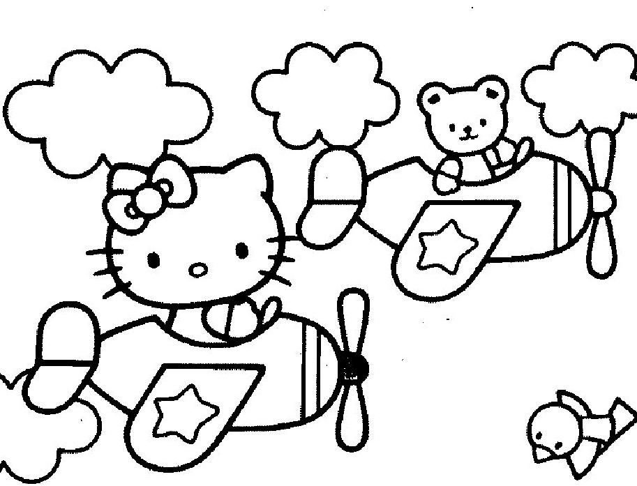 Coloriage de Hello Kitty dans un décor enjoué Coloriage de Hello Kitty dans un décor enjoué