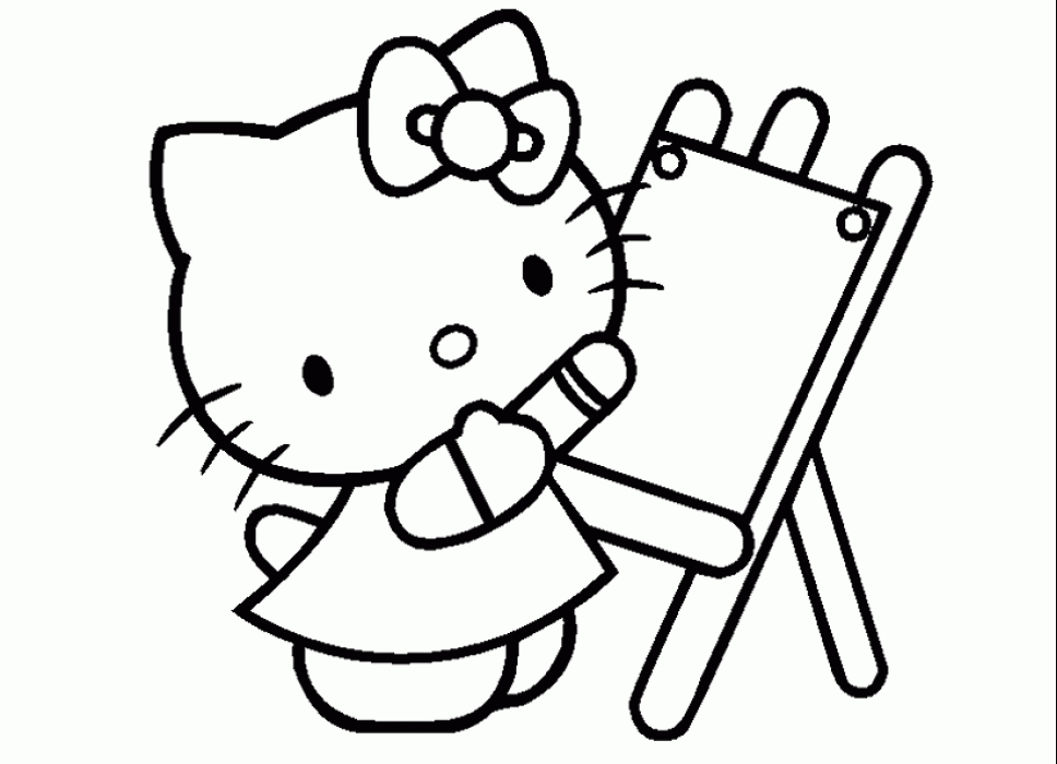 Coloriage de Hello Kitty en train de jouer avec un jouet Coloriage de Hello Kitty en train de jouer avec un jouet