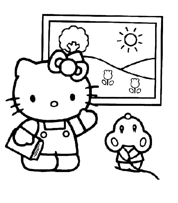 Coloriage de Hello Kitty avec un gâteau d'anniversaire Coloriage de Hello Kitty avec un gâteau d'anniversaire