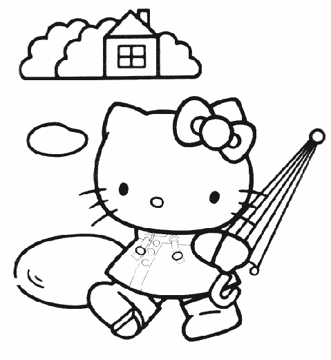 Coloriage de Hello Kitty avec un ballon dans un décor joyeux Coloriage de Hello Kitty avec un ballon dans un décor joyeux