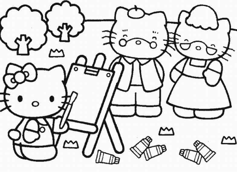 Coloriage de Hello Kitty avec un nœud et un sourire joyeux Coloriage de Hello Kitty avec un nœud et un sourire joyeux