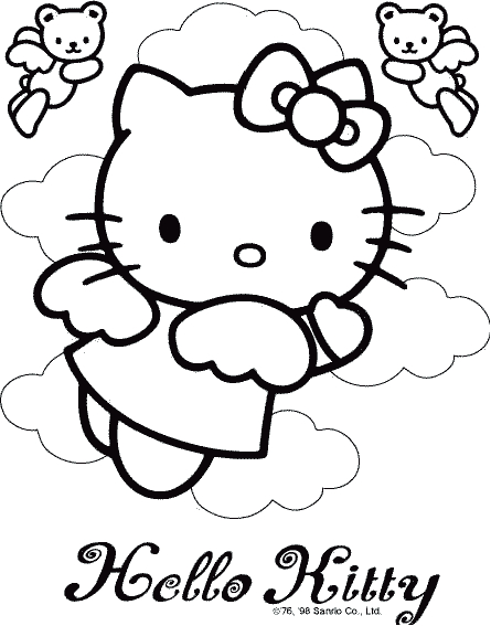 Coloriage de Hello Kitty avec un petit lapin dans un décor de jardin Coloriage de Hello Kitty avec un petit lapin dans un décor de jardin