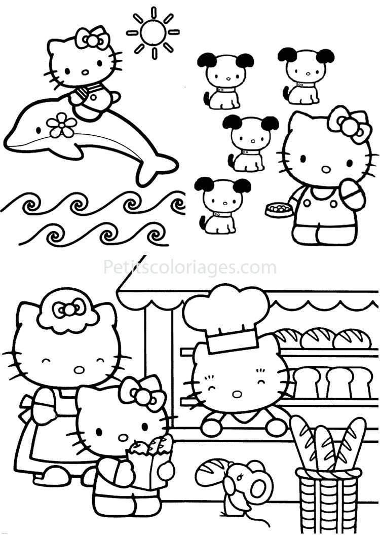 Coloriage de Hello Kitty dans un décor de jardin avec des fleurs Coloriage de Hello Kitty dans un décor de jardin avec des fleurs