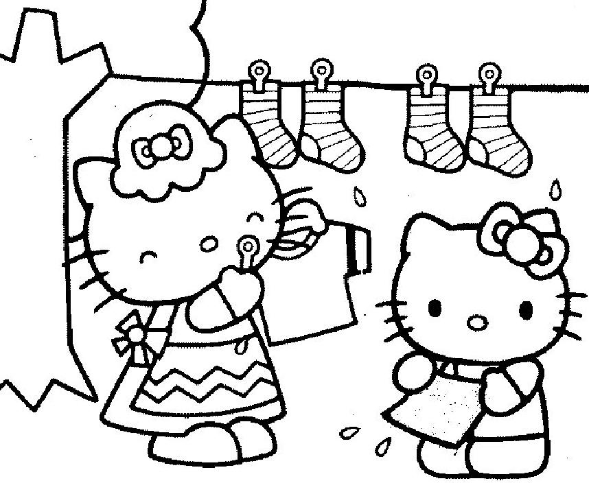 Coloriage de Hello Kitty avec un petit poisson rouge dans une baignoire Coloriage de Hello Kitty avec un petit poisson rouge dans une baignoire