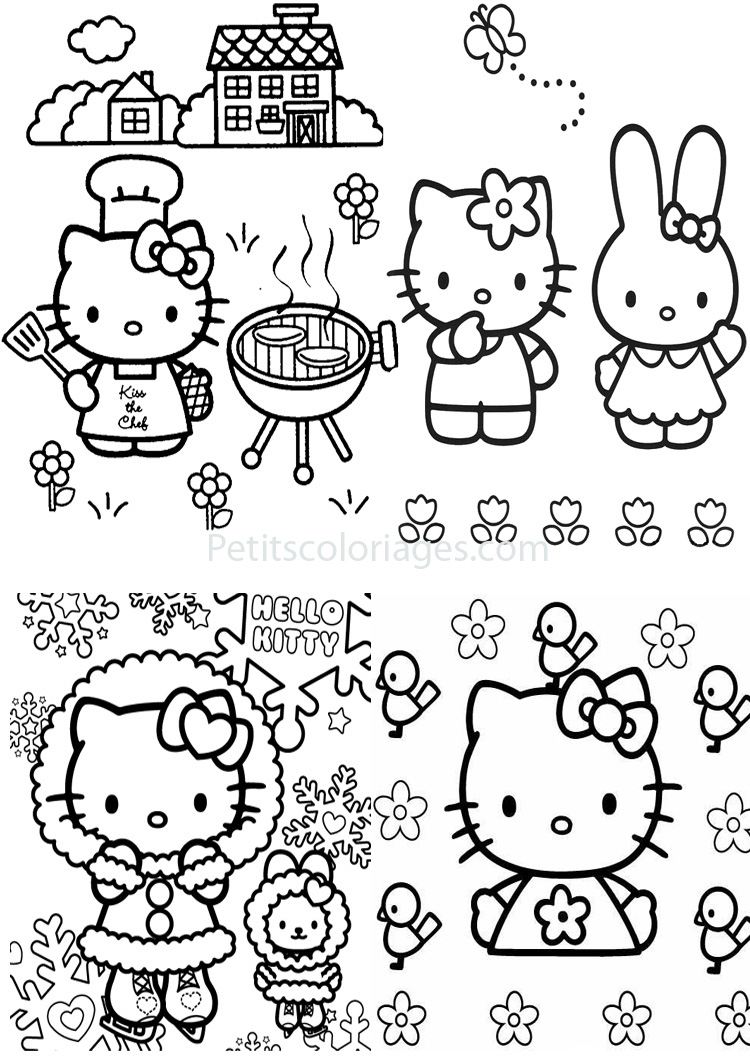 Coloriage de Hello Kitty avec un ami dans un décor en extérieur Coloriage de Hello Kitty avec un ami dans un décor en extérieur
