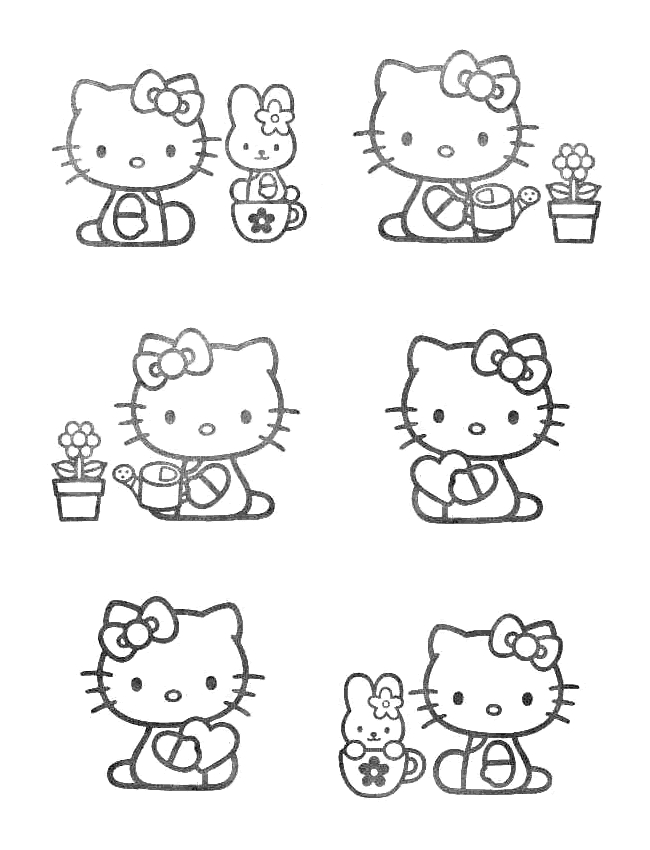 Coloriage de Hello Kitty dans un décor joyeux Coloriage de Hello Kitty dans un décor joyeux
