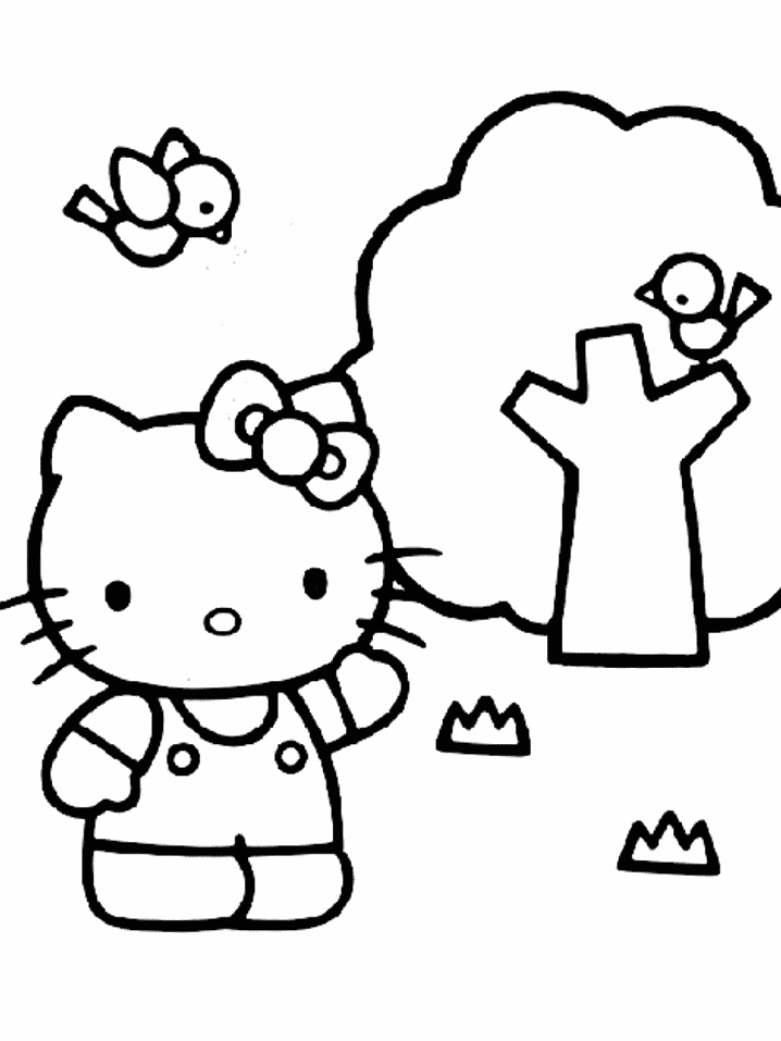 Coloriage de Hello Kitty en train de jouer avec un chaton Coloriage de Hello Kitty en train de jouer avec un chaton