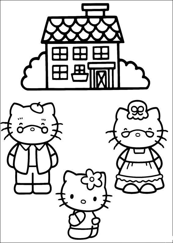 Coloriage de Hello Kitty avec un nœud rose et un fond floral Coloriage de Hello Kitty avec un nœud rose et un fond floral