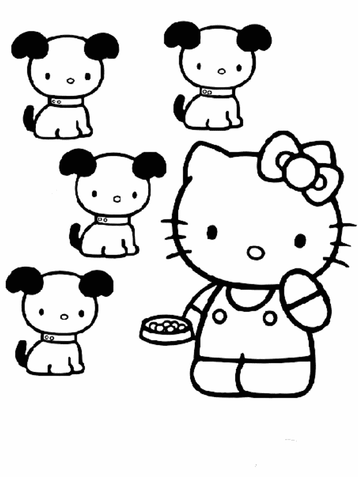 Coloriage de Hello Kitty tenant un cupcake dans un décor ludique Coloriage de Hello Kitty tenant un cupcake dans un décor ludique