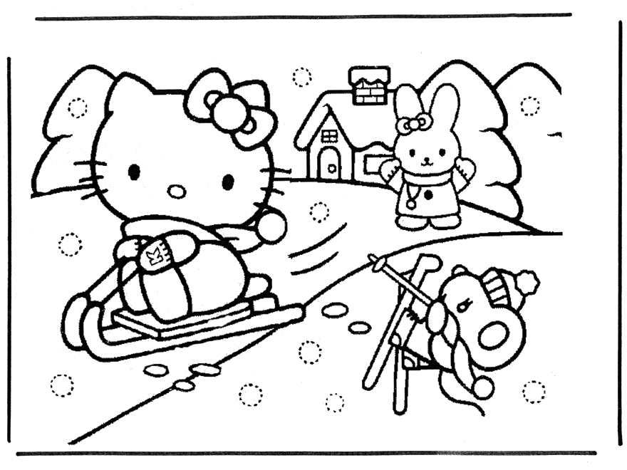 Coloriage de Hello Kitty avec un nœud et des accessoires mignons Coloriage de Hello Kitty avec un nœud et des accessoires mignons
