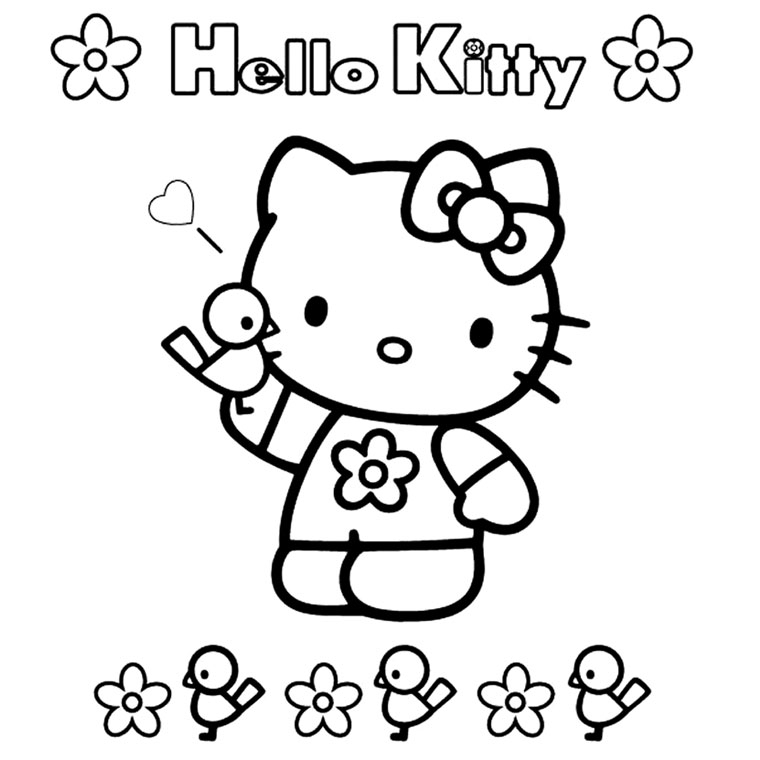 Coloriage d'Hello Kitty s'amusant avec ses amis dans un décor simple Coloriage d'Hello Kitty s'amusant avec ses amis dans un décor simple