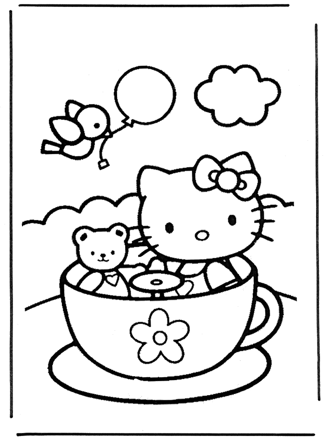 Coloriage de Hello Kitty jouant avec un papillon Coloriage de Hello Kitty jouant avec un papillon