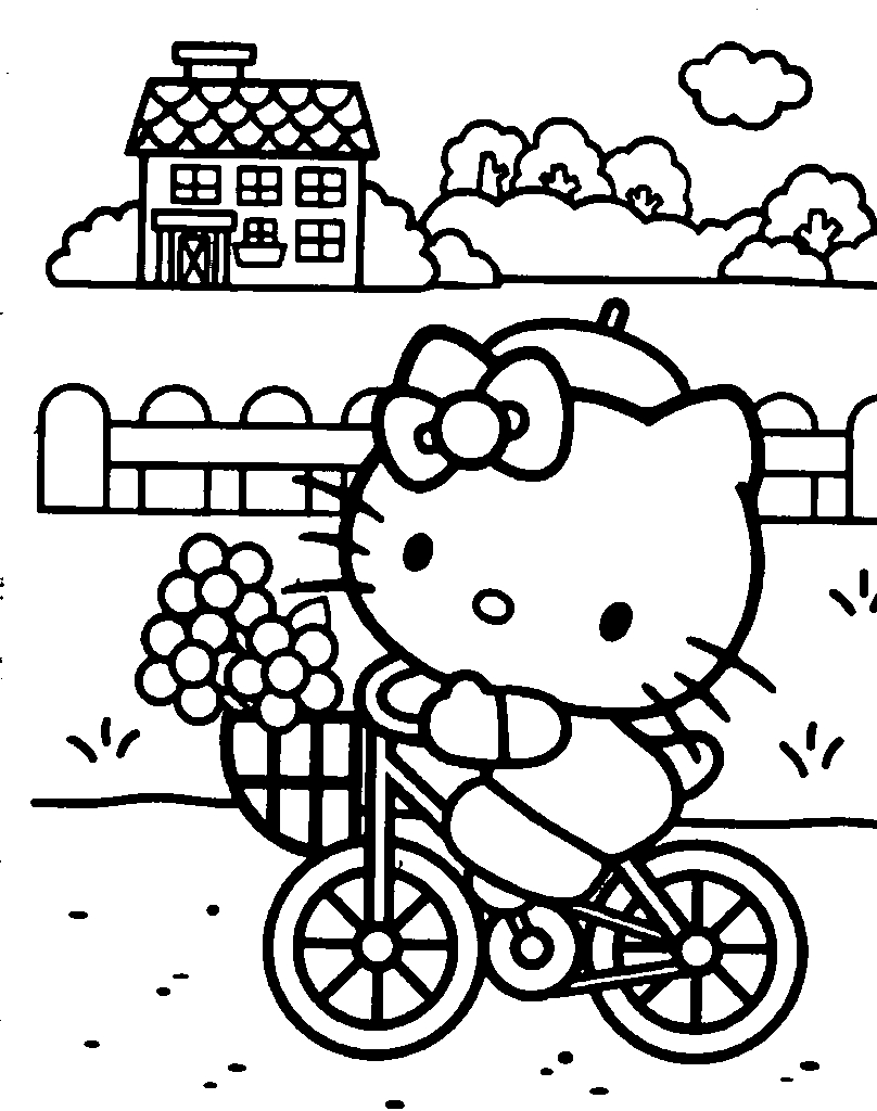 Coloriage de Hello Kitty avec un arc-en-ciel et des nuages Coloriage de Hello Kitty avec un arc-en-ciel et des nuages