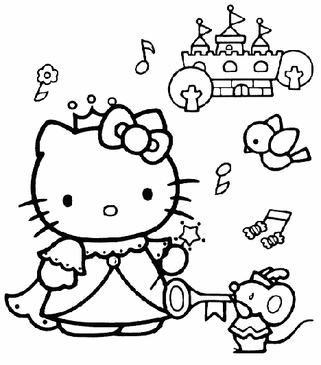 Coloriage de Hello Kitty avec un nœud sur la tête et un décor floral Coloriage de Hello Kitty avec un nœud sur la tête et un décor floral