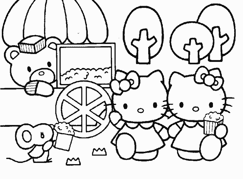 Coloriage d'Hello Kitty dans un jardin fleuri Coloriage d'Hello Kitty dans un jardin fleuri