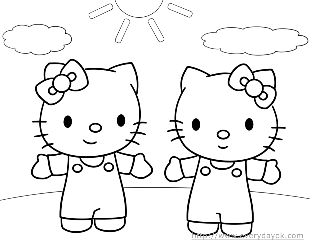 Coloriage de Hello Kitty avec des ballons et un décor joyeux Coloriage de Hello Kitty avec des ballons et un décor joyeux