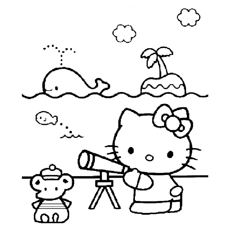 Coloriage de Hello Kitty avec un fond décoratif Coloriage de Hello Kitty avec un fond décoratif