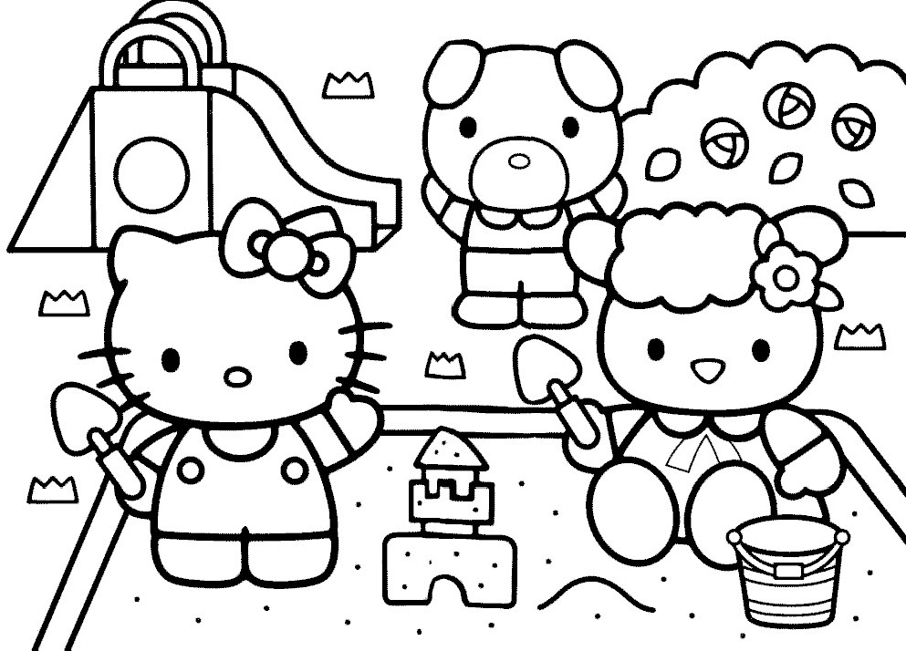 Coloriage de Hello Kitty en train de jouer avec un arc-en-ciel Coloriage de Hello Kitty en train de jouer avec un arc-en-ciel
