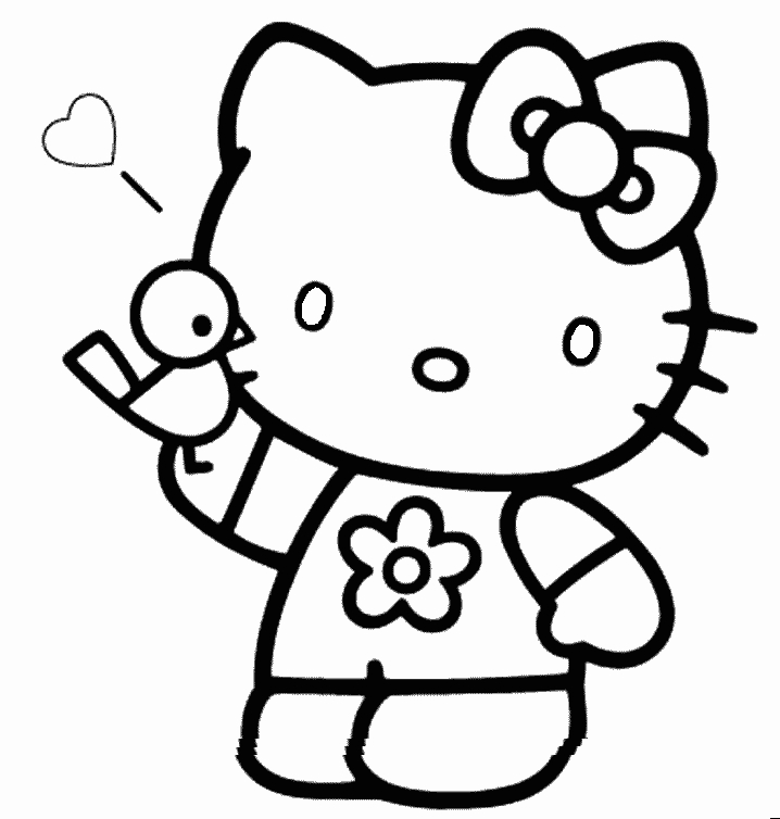 Coloriage de Hello Kitty avec un arc-en-ciel et des éléments de nature Coloriage de Hello Kitty avec un arc-en-ciel et des éléments de nature