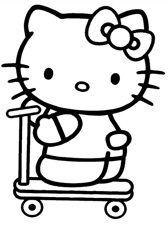 Coloriage de Hello Kitty avec un nœud sur la tête dans un décor simple Coloriage de Hello Kitty avec un nœud sur la tête dans un décor simple