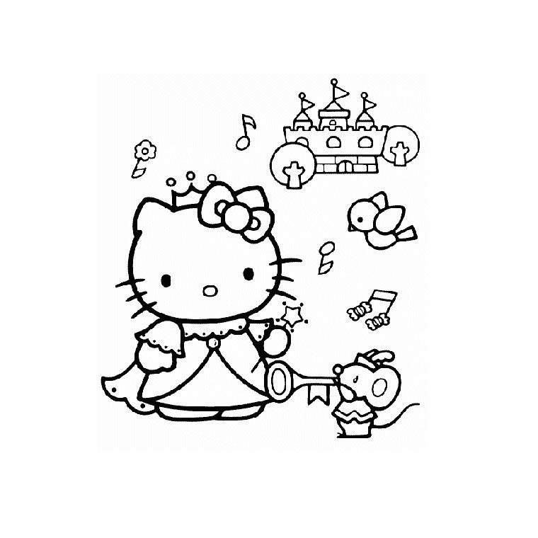 Coloriage de Hello Kitty avec un nœud sur la tête et un décor floral Coloriage de Hello Kitty avec un nœud sur la tête et un décor floral