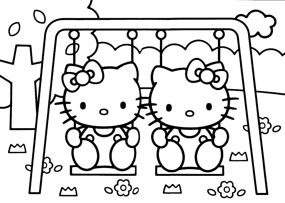 Coloriage de Hello Kitty dans un cadre joyeux Coloriage de Hello Kitty dans un cadre joyeux