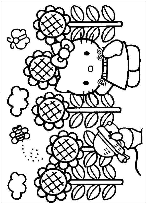 Coloriage de Hello Kitty avec un gâteau d'anniversaire Coloriage de Hello Kitty avec un gâteau d'anniversaire