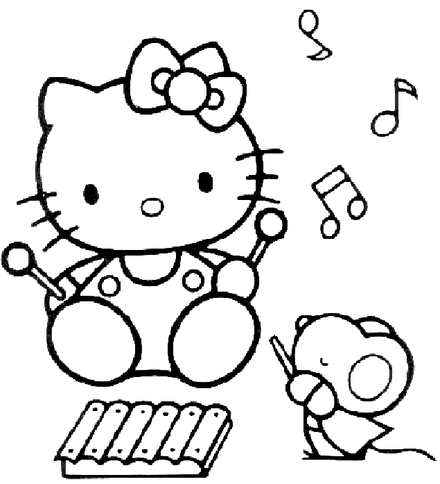 Coloriage de Hello Kitty avec un ami dans un décor joyeux Coloriage de Hello Kitty avec un ami dans un décor joyeux