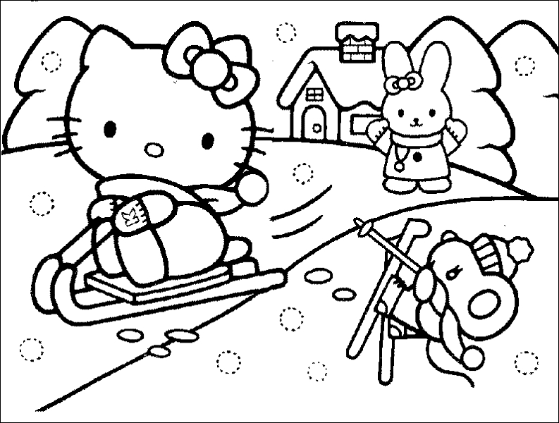 Coloriage de Hello Kitty avec un joli nœud et un sourire amical Coloriage de Hello Kitty avec un joli nœud et un sourire amical