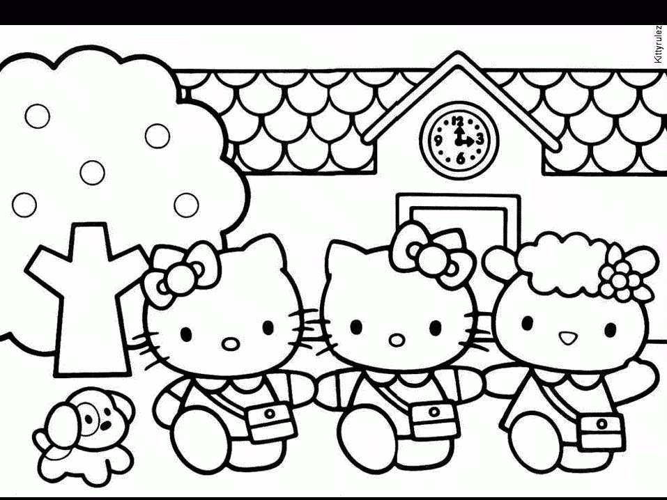 Coloriage de Hello Kitty en pleine activité de pâtisserie Coloriage de Hello Kitty en pleine activité de pâtisserie