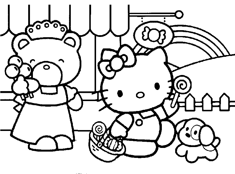 Coloriage de Hello Kitty avec un nœud et un décor floral Coloriage de Hello Kitty avec un nœud et un décor floral