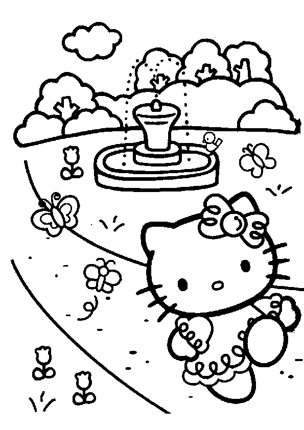 Coloriage d'Hello Kitty en train de jouer dans un parc Coloriage d'Hello Kitty en train de jouer dans un parc