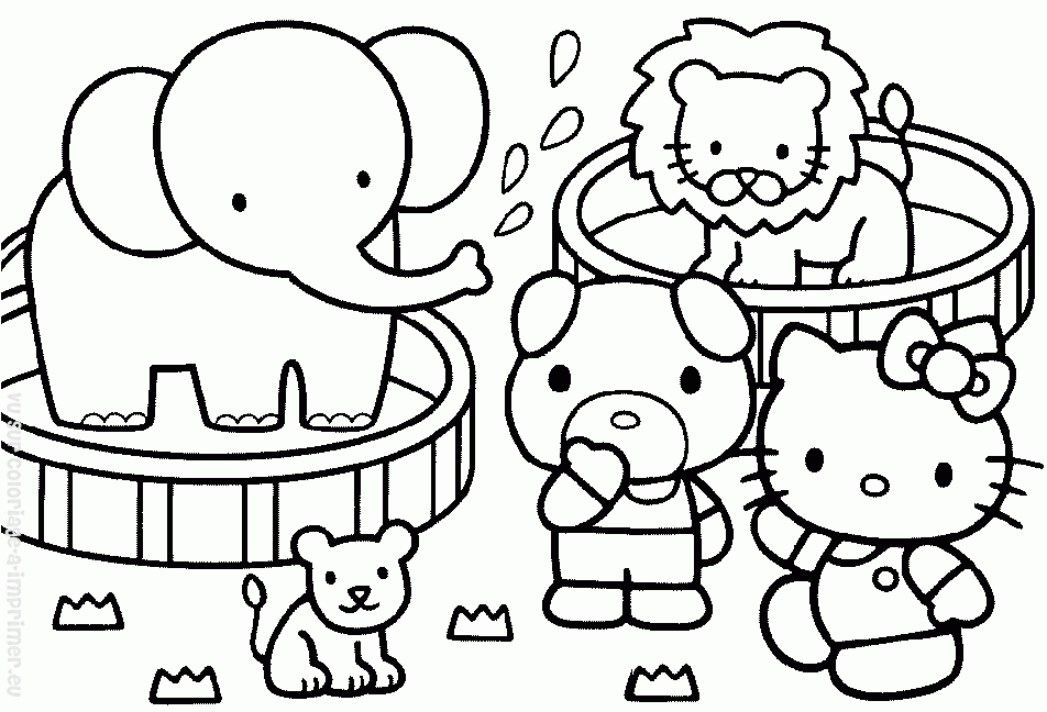 Coloriage de Hello Kitty en train de tenir un ballon dans un décor simple Coloriage de Hello Kitty en train de tenir un ballon dans un décor simple