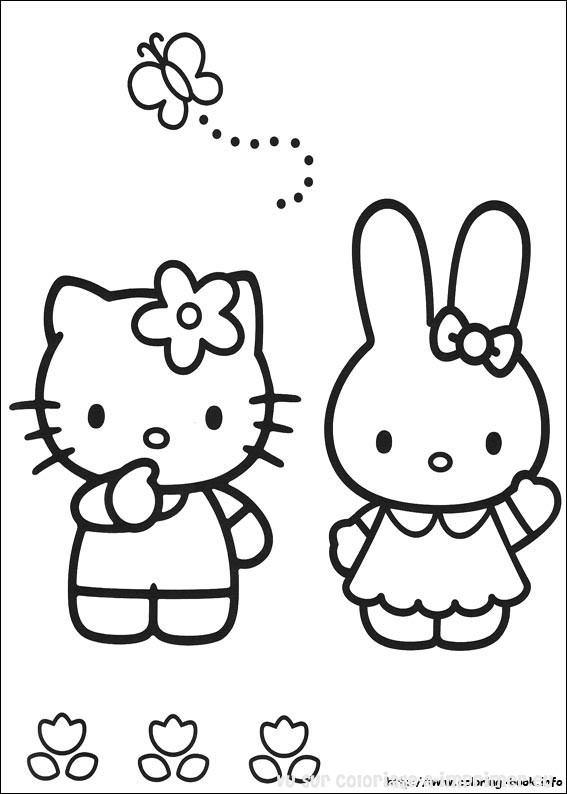 Coloriage de Hello Kitty avec un arc-en-ciel et des nuages Coloriage de Hello Kitty avec un arc-en-ciel et des nuages