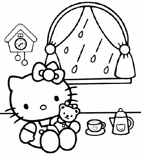 Coloriage de Hello Kitty avec un joli nœud et un décor simple Coloriage de Hello Kitty avec un joli nœud et un décor simple