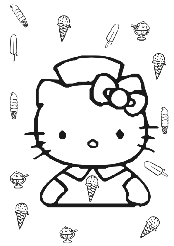Coloriage de Hello Kitty avec un arc-en-ciel et des nuages Coloriage de Hello Kitty avec un arc-en-ciel et des nuages