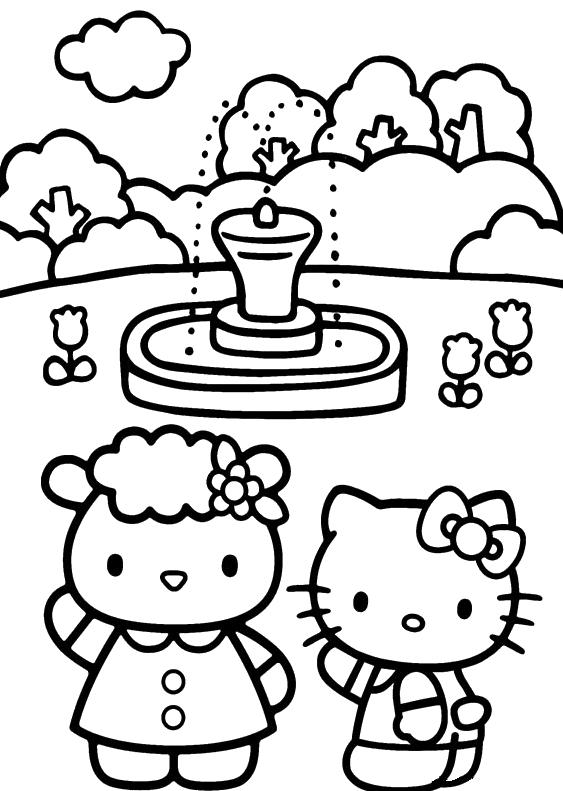 Coloriage de Hello Kitty avec un joli nœud et un décor floral Coloriage de Hello Kitty avec un joli nœud et un décor floral