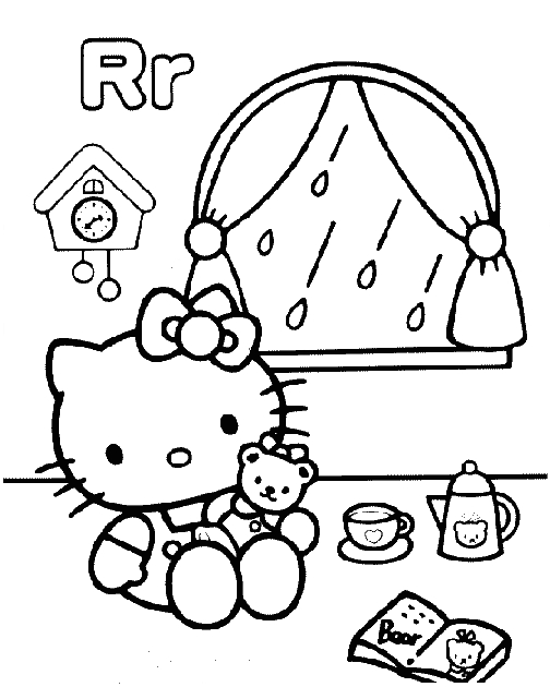 Coloriage de Hello Kitty en pleine activité de jardinage Coloriage de Hello Kitty en pleine activité de jardinage