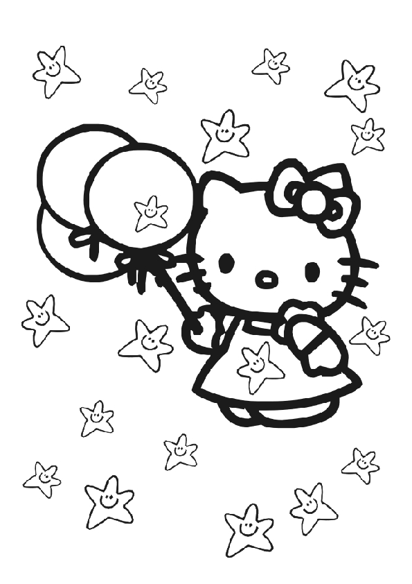 Coloriage de Hello Kitty tenant un cœur dans un décor simple Coloriage de Hello Kitty tenant un cœur dans un décor simple