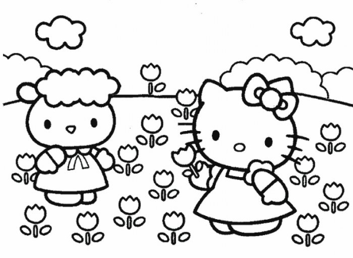 Coloriage de Hello Kitty avec un joli nœud sur la tête Coloriage de Hello Kitty avec un joli nœud sur la tête
