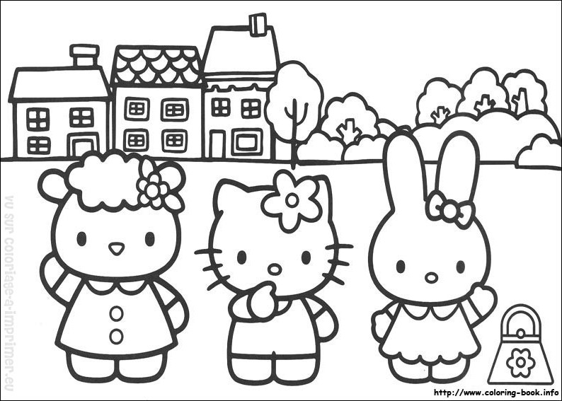 Coloriage de Hello Kitty avec un nœud et un sourire Coloriage de Hello Kitty avec un nœud et un sourire