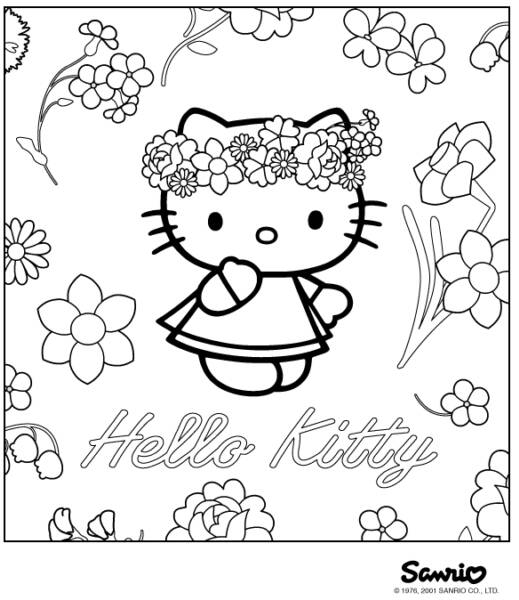 Coloriage de Hello Kitty dans un décor printanier Coloriage de Hello Kitty dans un décor printanier