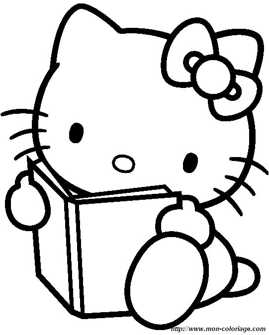 Coloriage de Hello Kitty avec un nœud rouge sur la tête et un fond simple Coloriage de Hello Kitty avec un nœud rouge sur la tête et un fond simple