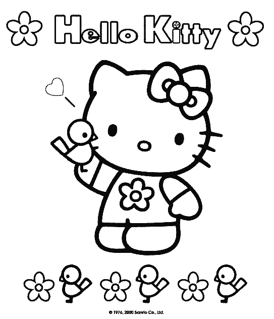 Coloriage de Hello Kitty avec un arrosoir et des fleurs Coloriage de Hello Kitty avec un arrosoir et des fleurs